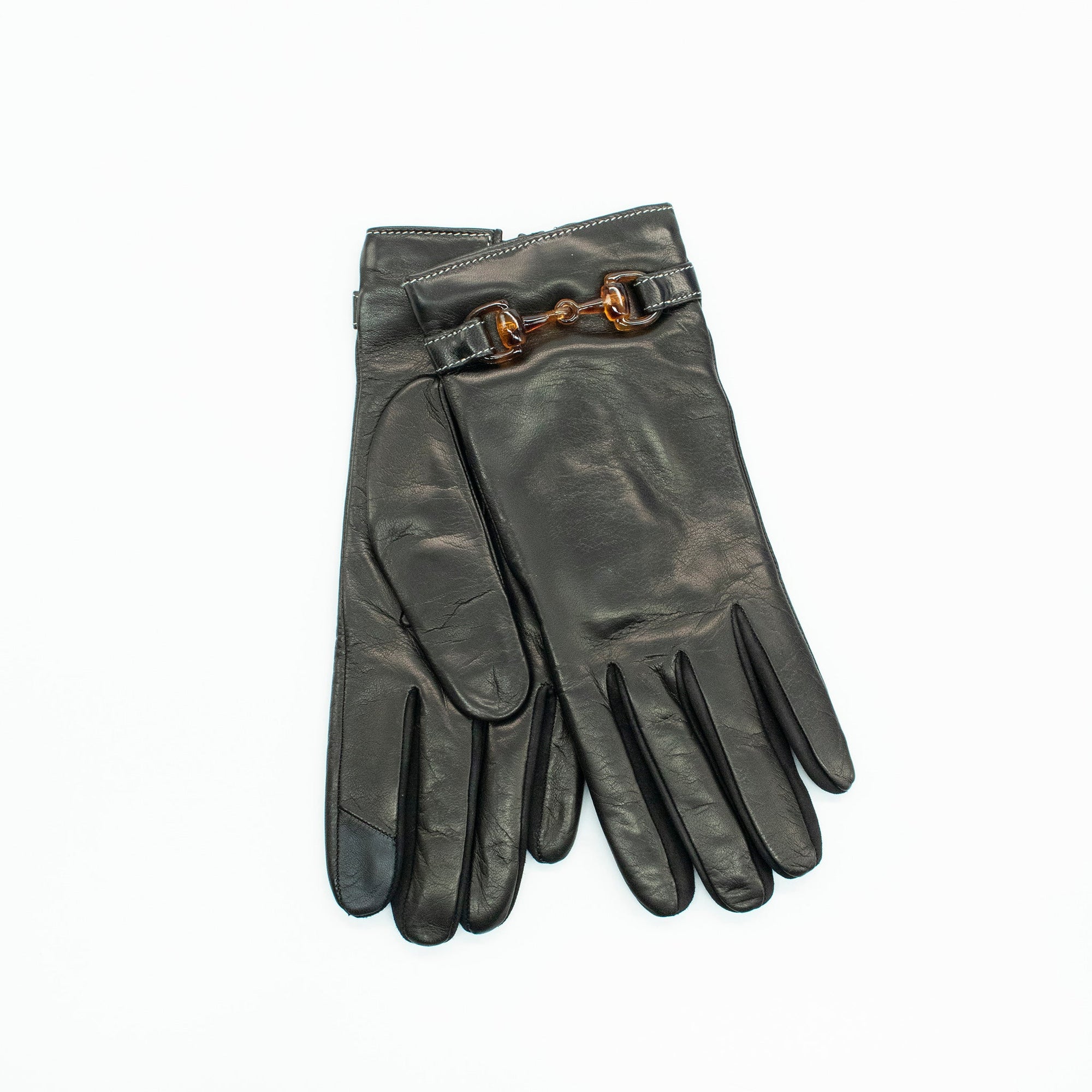 Tech Leather Gloves With Belt | Black