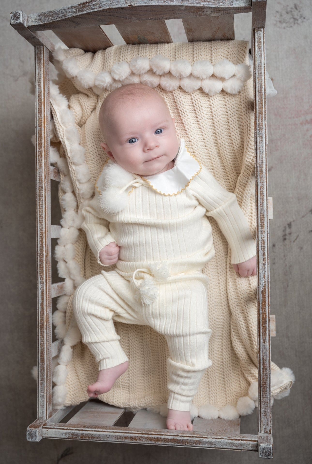 Oatmeal Organic Cotton Knit Pom Pom Blanket | Oat