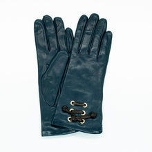 Leather Gloves With Shoelace Accent | Denim Blue