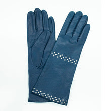 Mid Length Leather Gloves With Stones | Sapphire