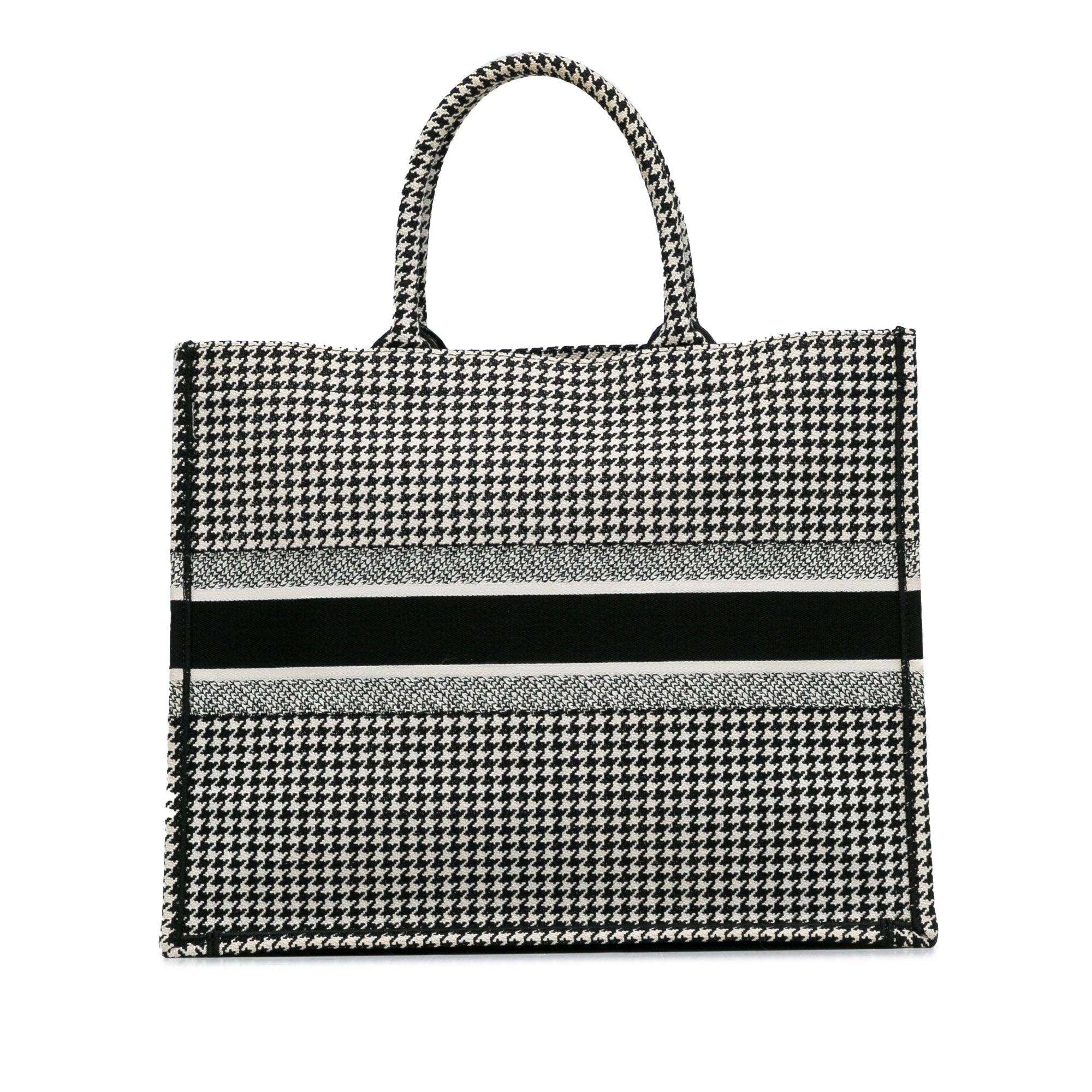 Dior | Pre-Owned Large Canvas Houndstooth Embroidered Book Tote - I | Black