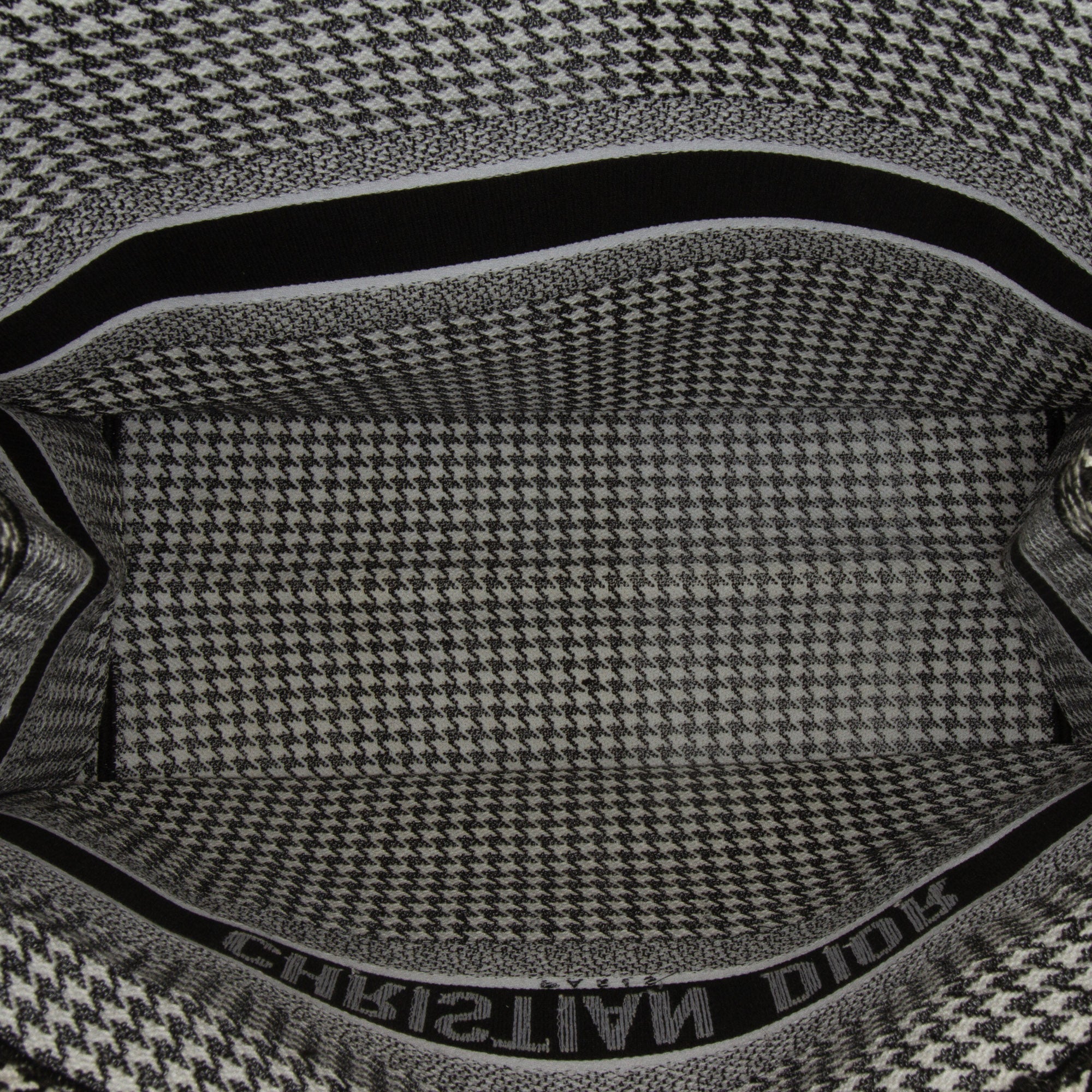 Dior | Pre-Owned Large Canvas Houndstooth Embroidered Book Tote - I | Black