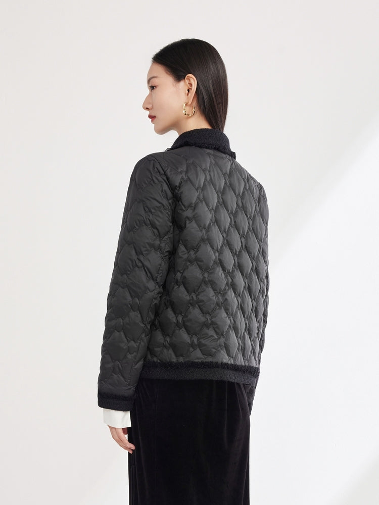 Wool Boucle Patchwork Down Jacket | Black