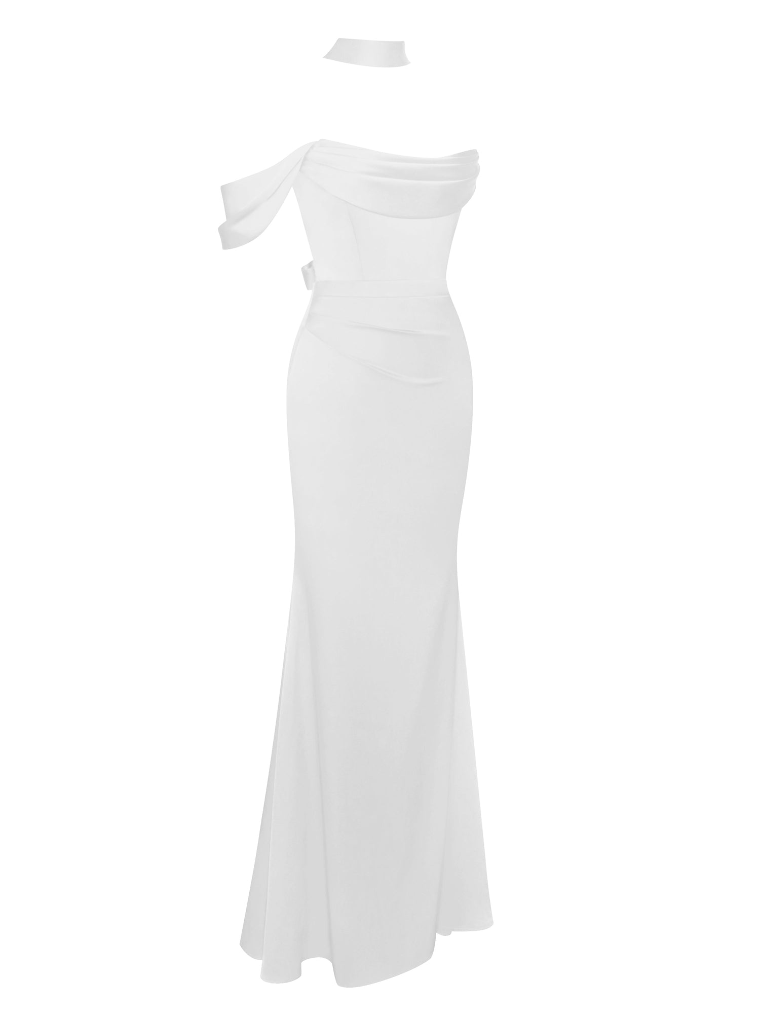 Ivona Halter Neck Double Duchess Satin Gown | White