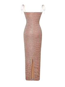 The Glint Ruched Chiffon Long Maxi Dress | Rose Gold