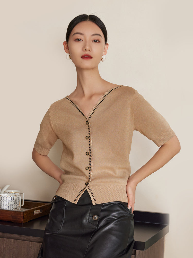 V-neck Knitted Cardigan | Khaki