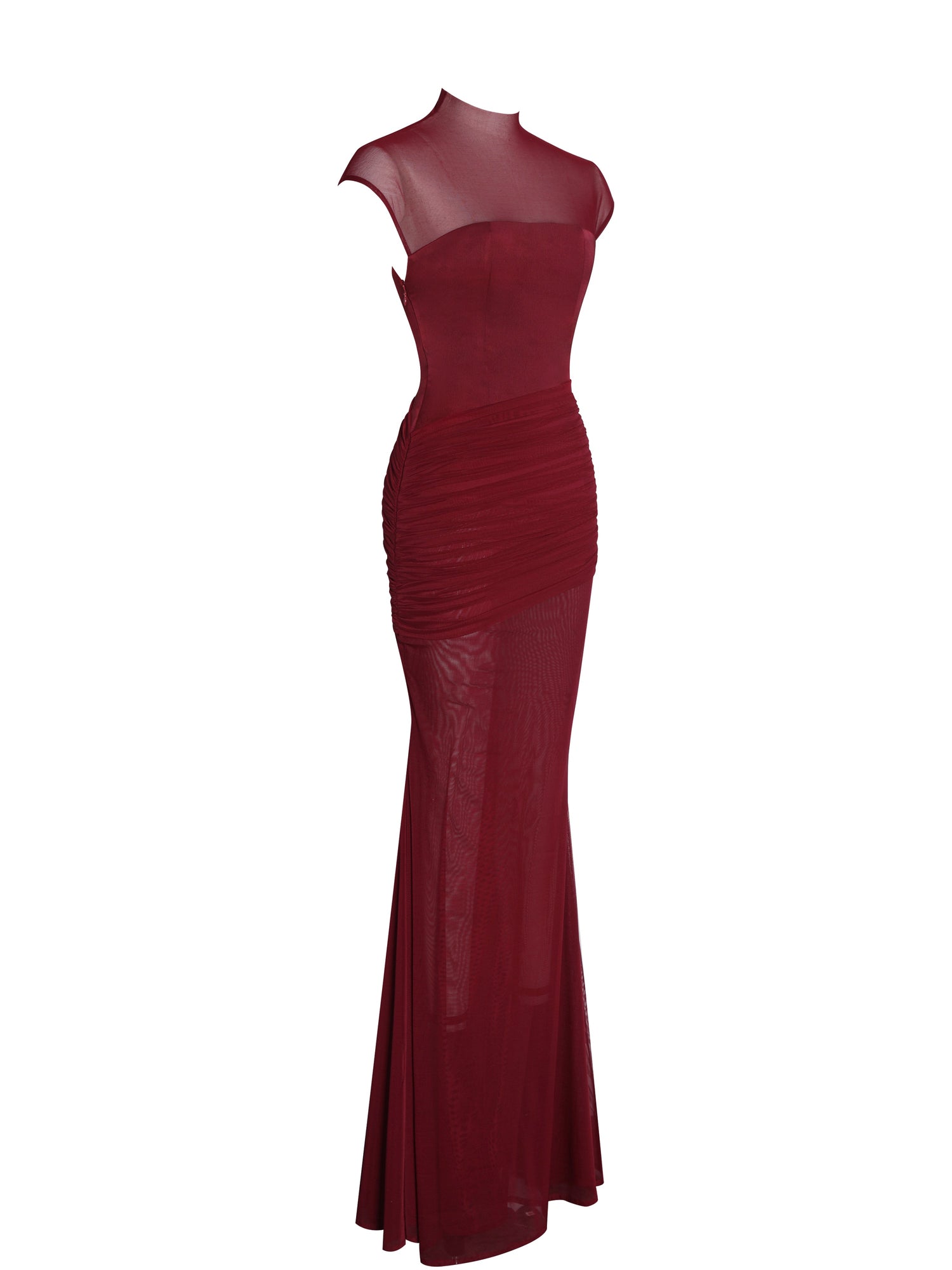 Fabienne Mesh Cap Sleeve Mermaid Gown | Burgundy