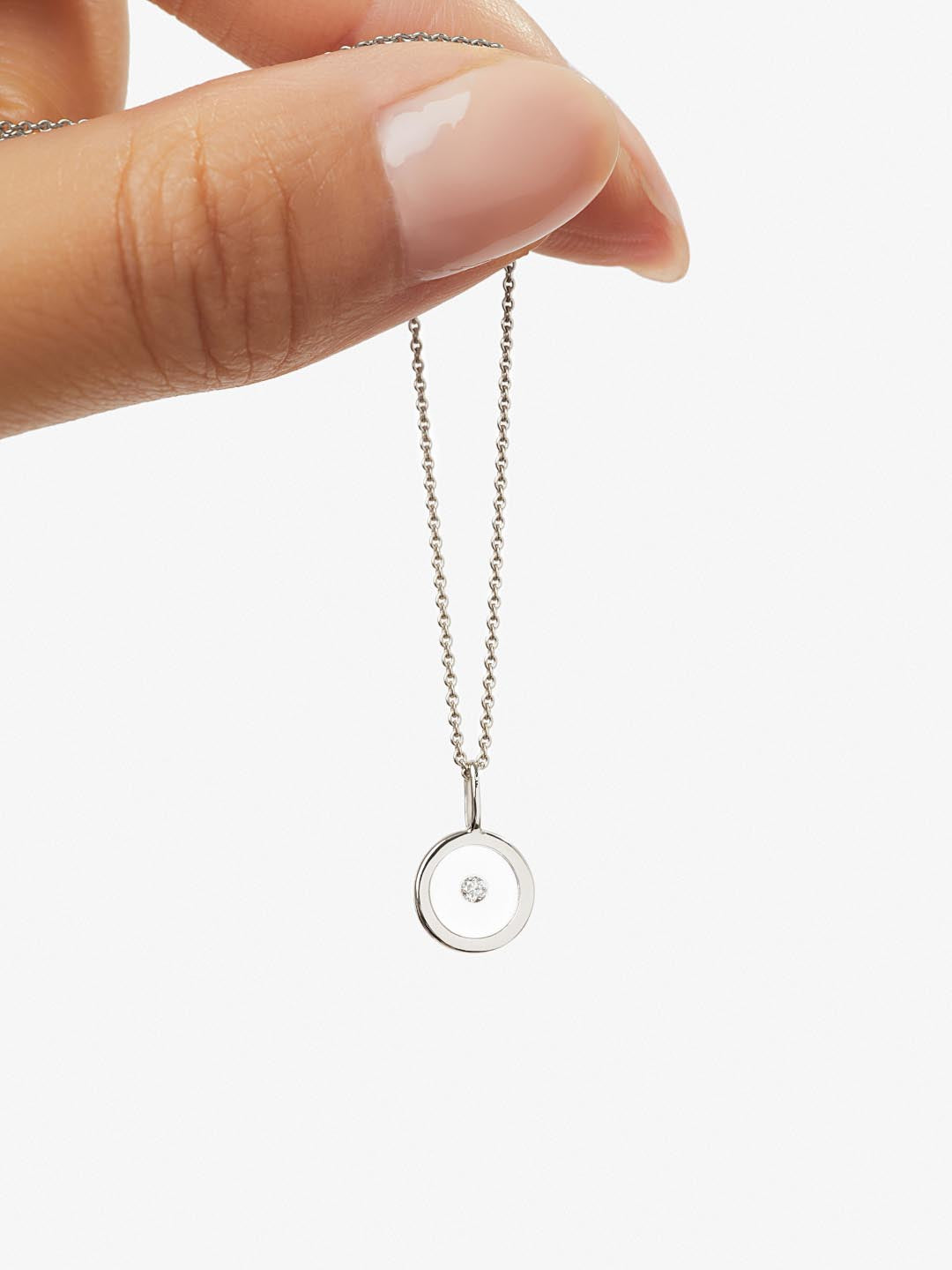 Floating Charm Pendant | 10K Solid White Gold | 0.02 CTW Diamond/Clear Enamel