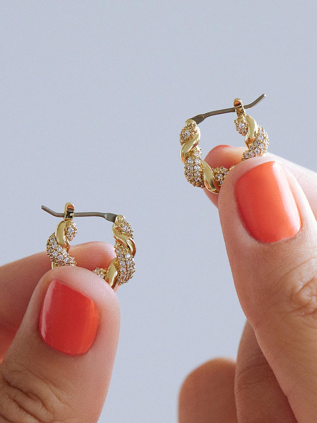 Paris Small Pave Twisted Hoop Earrings | 14K Gold Dipped | Cubic Zirconia