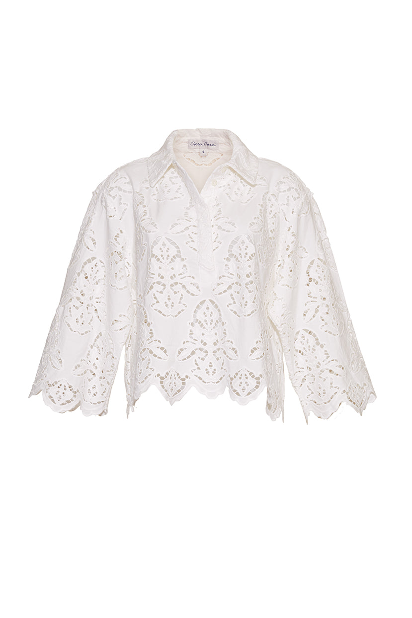 Erica Shirt | White Embroidered Eyelet