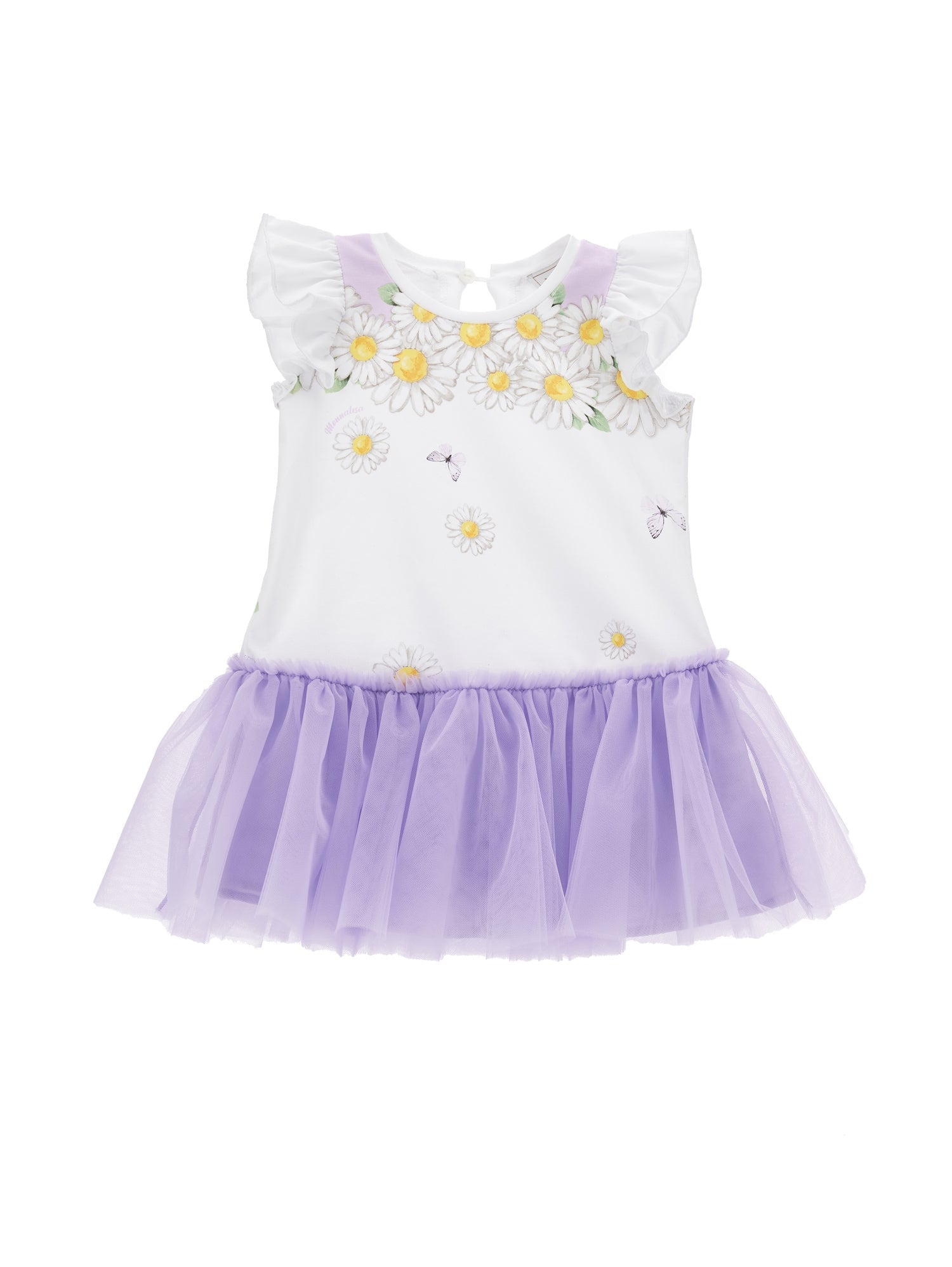 Girls | Jersey Dress With Tulle Flounce | White/Wisteria