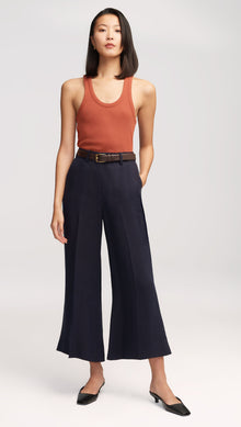 Cropped Flare Trouser in Textured Linen Twill | Midnight