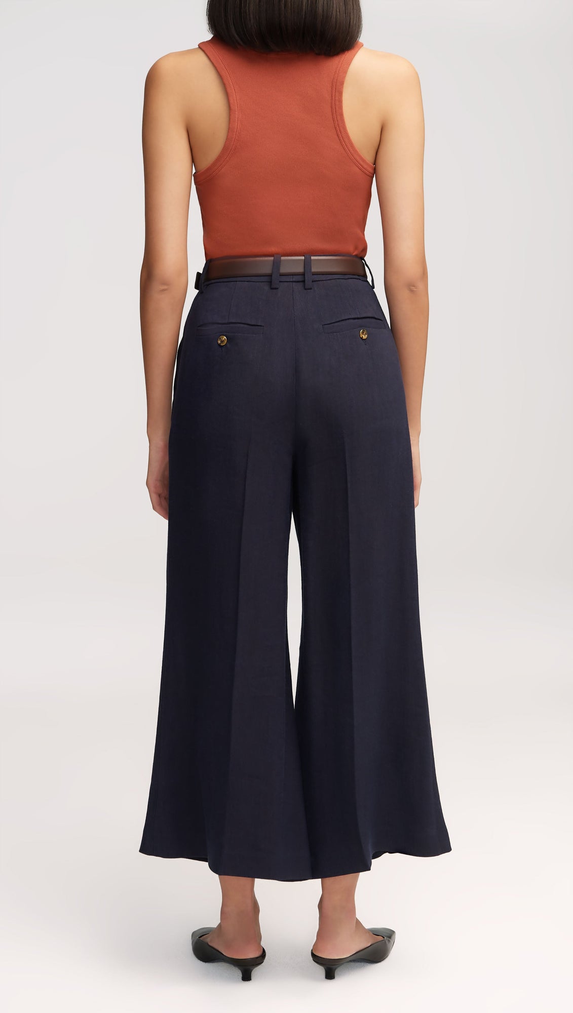 Cropped Flare Trouser in Textured Linen Twill | Midnight