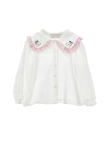 Girls | Viscose Shirt With Embroidered Collar | Cream/FairyTale