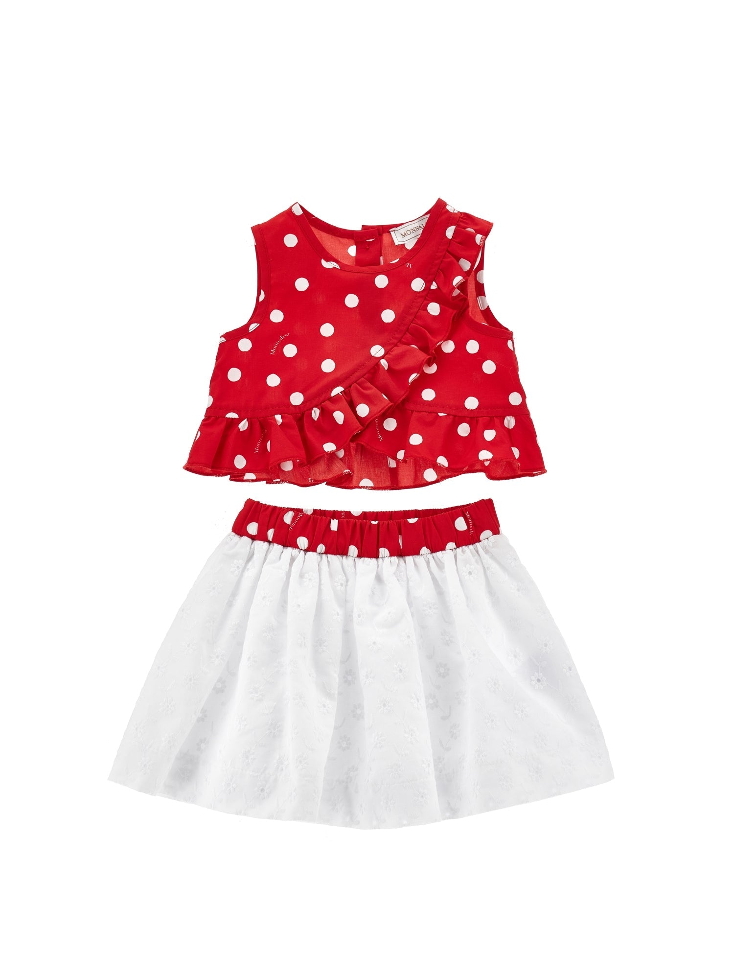 Girls | Poplin Top And Skirt Set | Red/White
