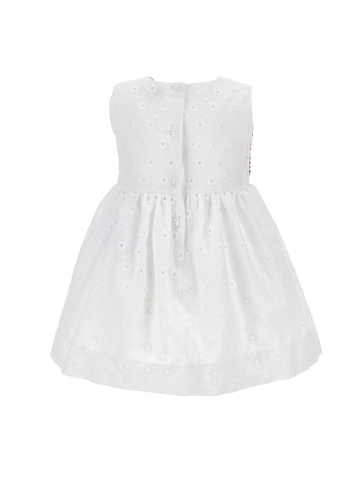 Girls | Sangallo Muslin Dress With Maxi Bow | White/Red