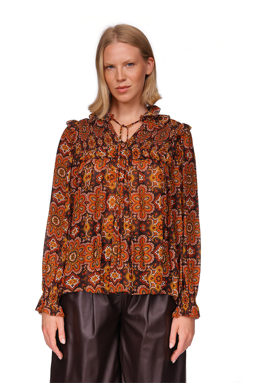 Michelle Blouse | Scarf Medallion Chai Tea