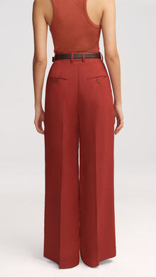 Pleated Trouser in Viscose Linen Twill | Chili