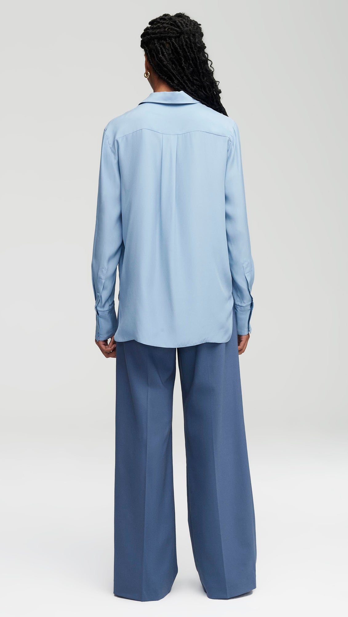 Slim Blouse in Matte-side Silk Charmeuse | Slate Blue