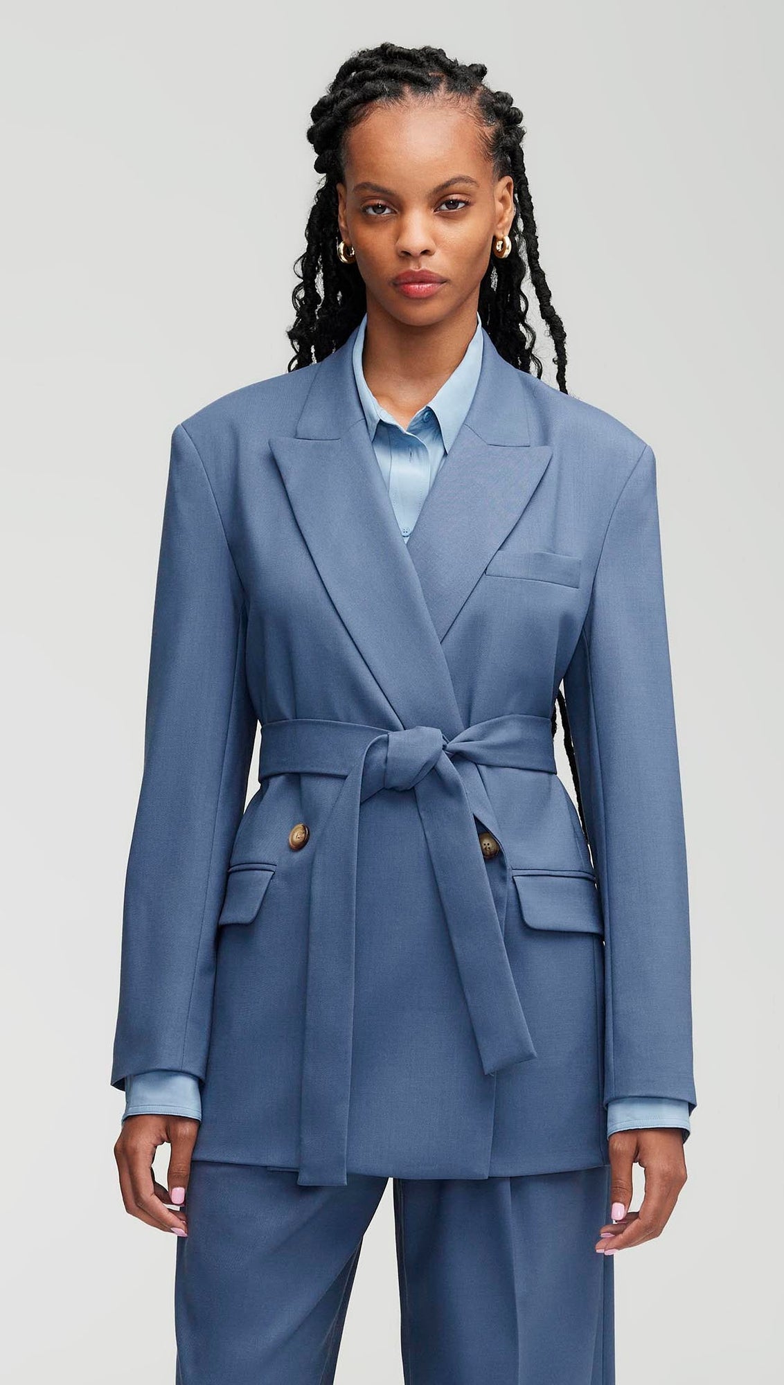 Belted Blazer in Seasonless Wool | Pigeon Blue