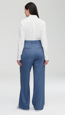 Pleated Trouser in Seasonless Wool | Pigeon Blue