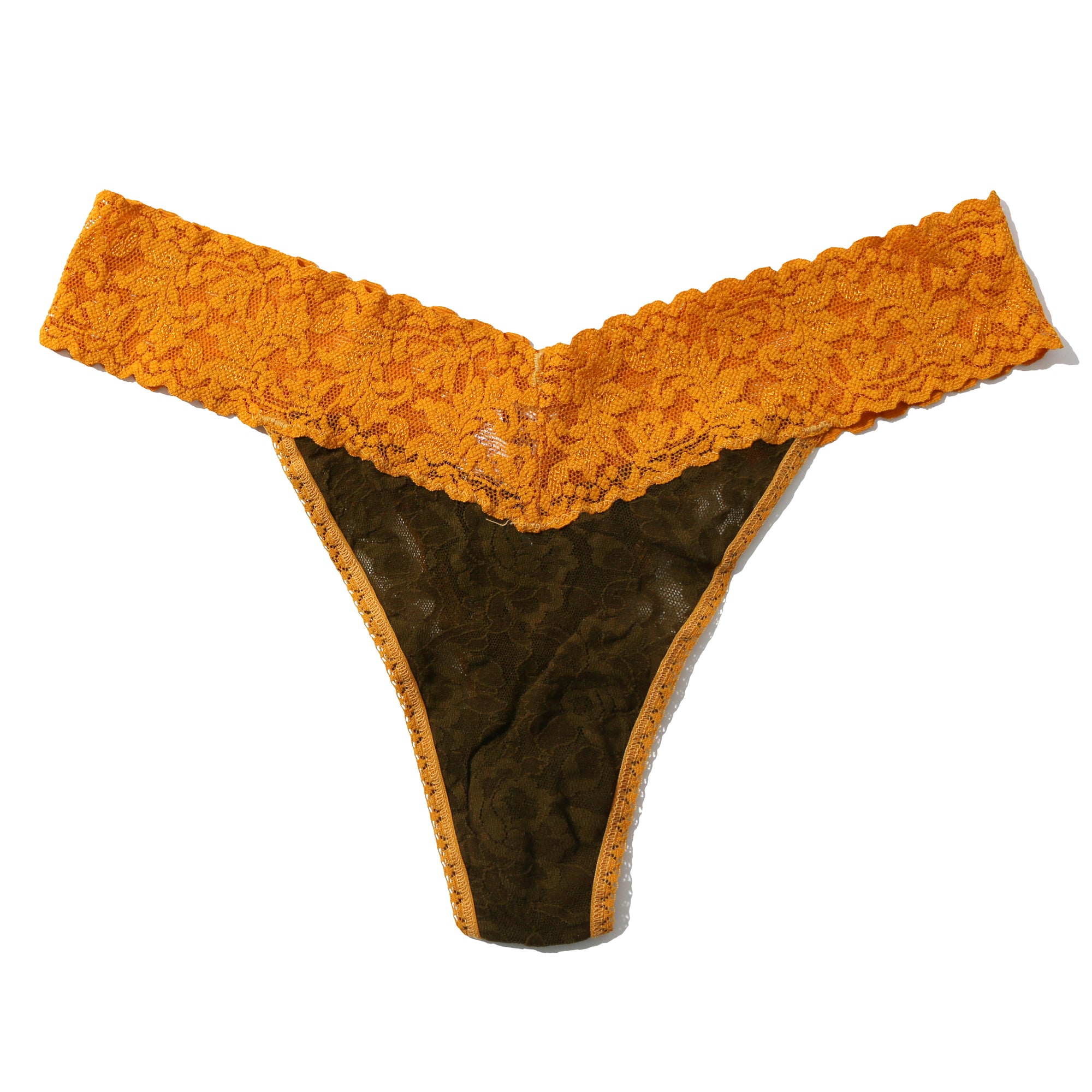 Signature Lace Original Rise Thong | Olive Green/Spiced Amber Yellow