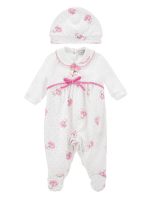 Girls | Onesie Set With Bonnet | White/FairyTale Pink