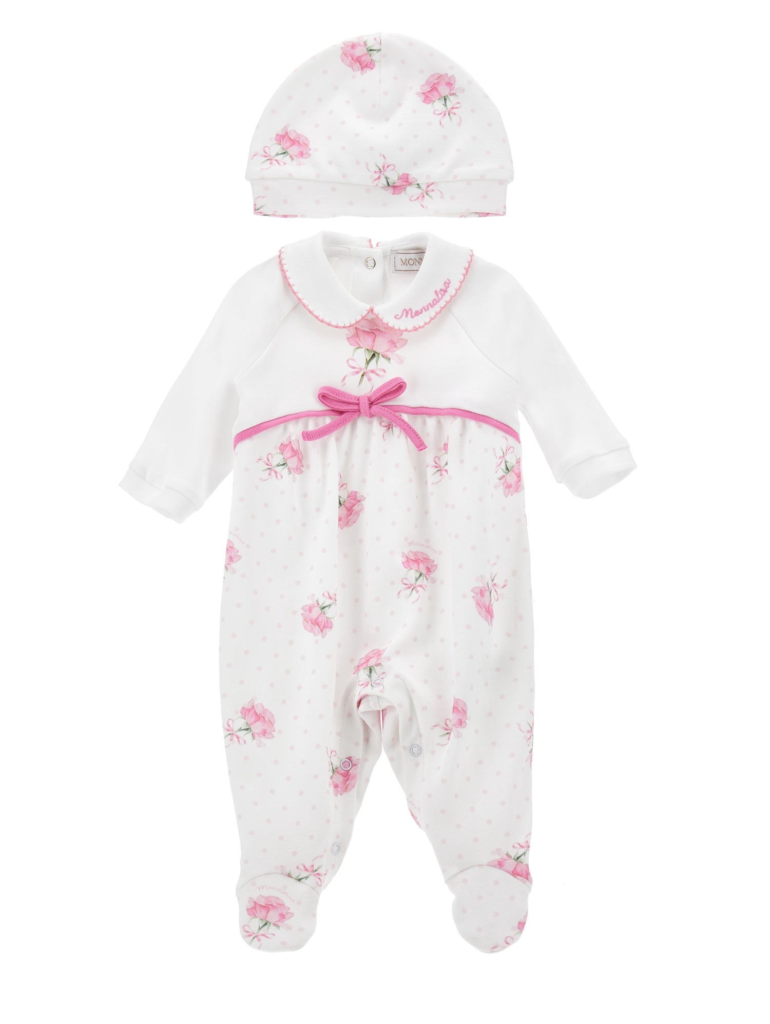 Girls | Onesie Set With Bonnet | White/FairyTale Pink