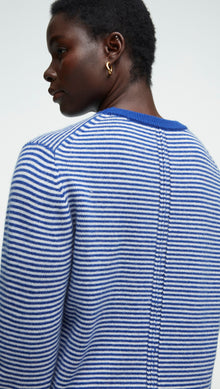 Striped Crewneck Sweater in Wool-Cashmere | Ivory/Cobalt