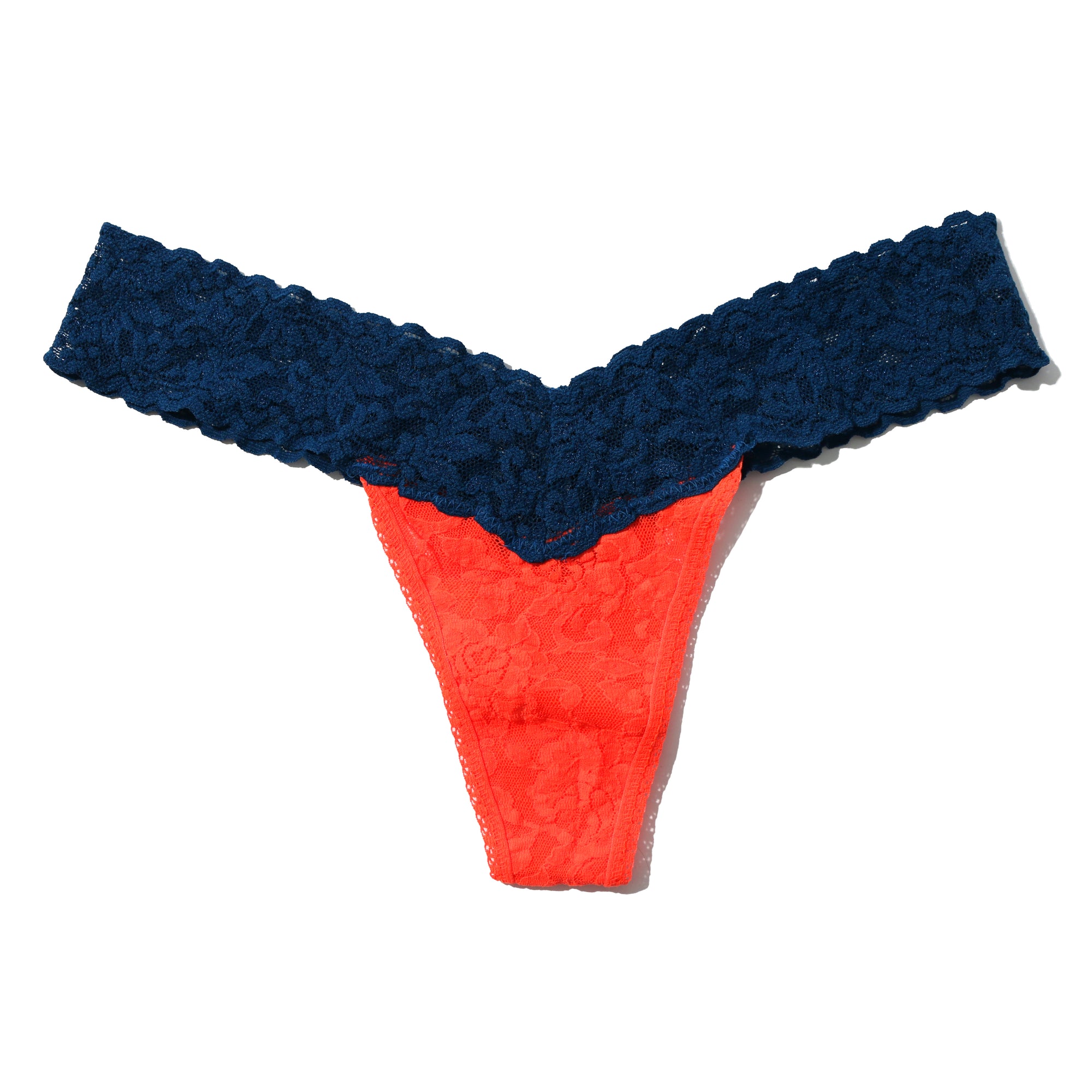 Signature Lace Low Rise Thong | Tangelo/Oxford Blue