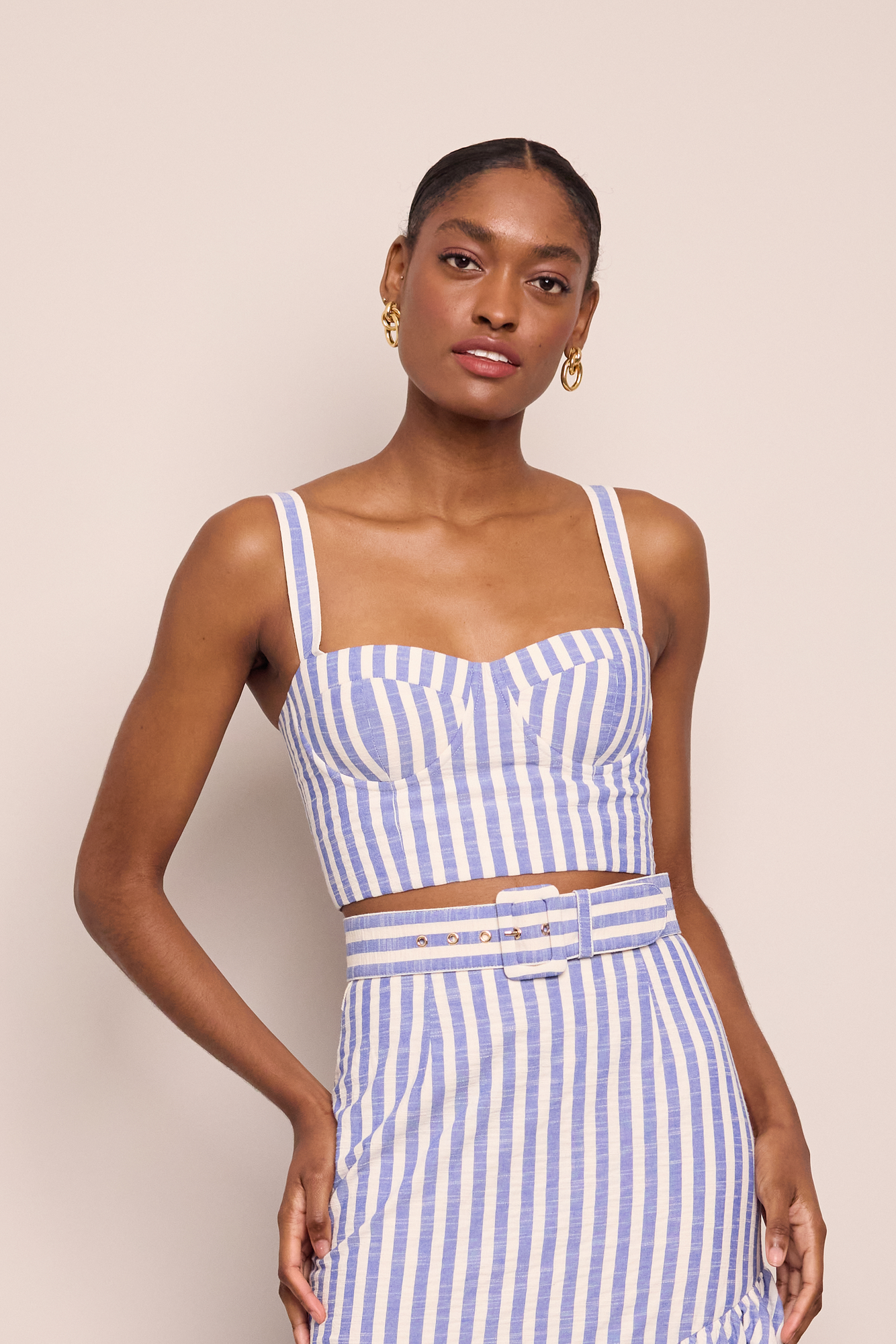 Claudine Top | Ivory Blue Striped Seersucker