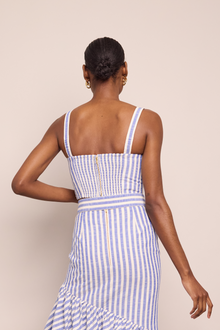 Claudine Top | Ivory Blue Striped Seersucker