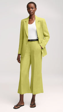 Cropped Flare Trouser in Viscose Linen Twill | Avocado