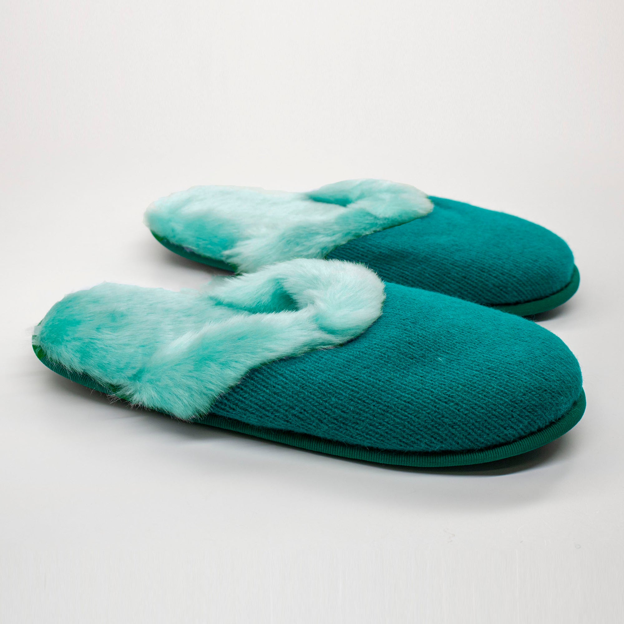 Slippers With Faux Fur Lining | Blue Green