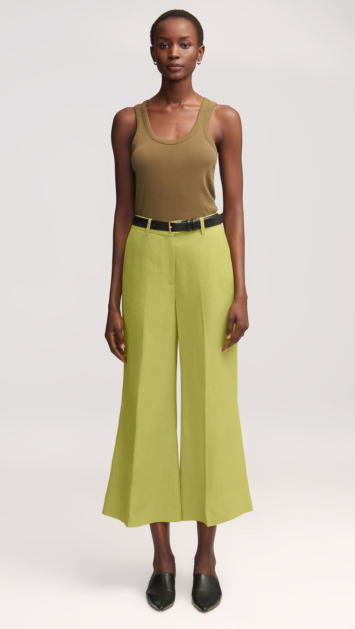 Cropped Flare Trouser in Viscose Linen Twill | Avocado