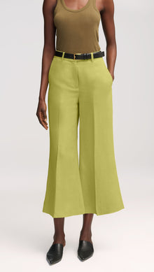 Cropped Flare Trouser in Viscose Linen Twill | Avocado