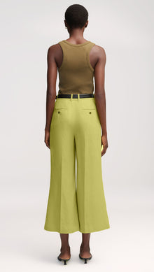 Cropped Flare Trouser in Viscose Linen Twill | Avocado