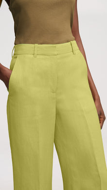 Cropped Flare Trouser in Viscose Linen Twill | Avocado