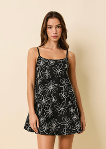 Womens | Lindsay Dress Embroidered Schfly | Floral Doodle Noir