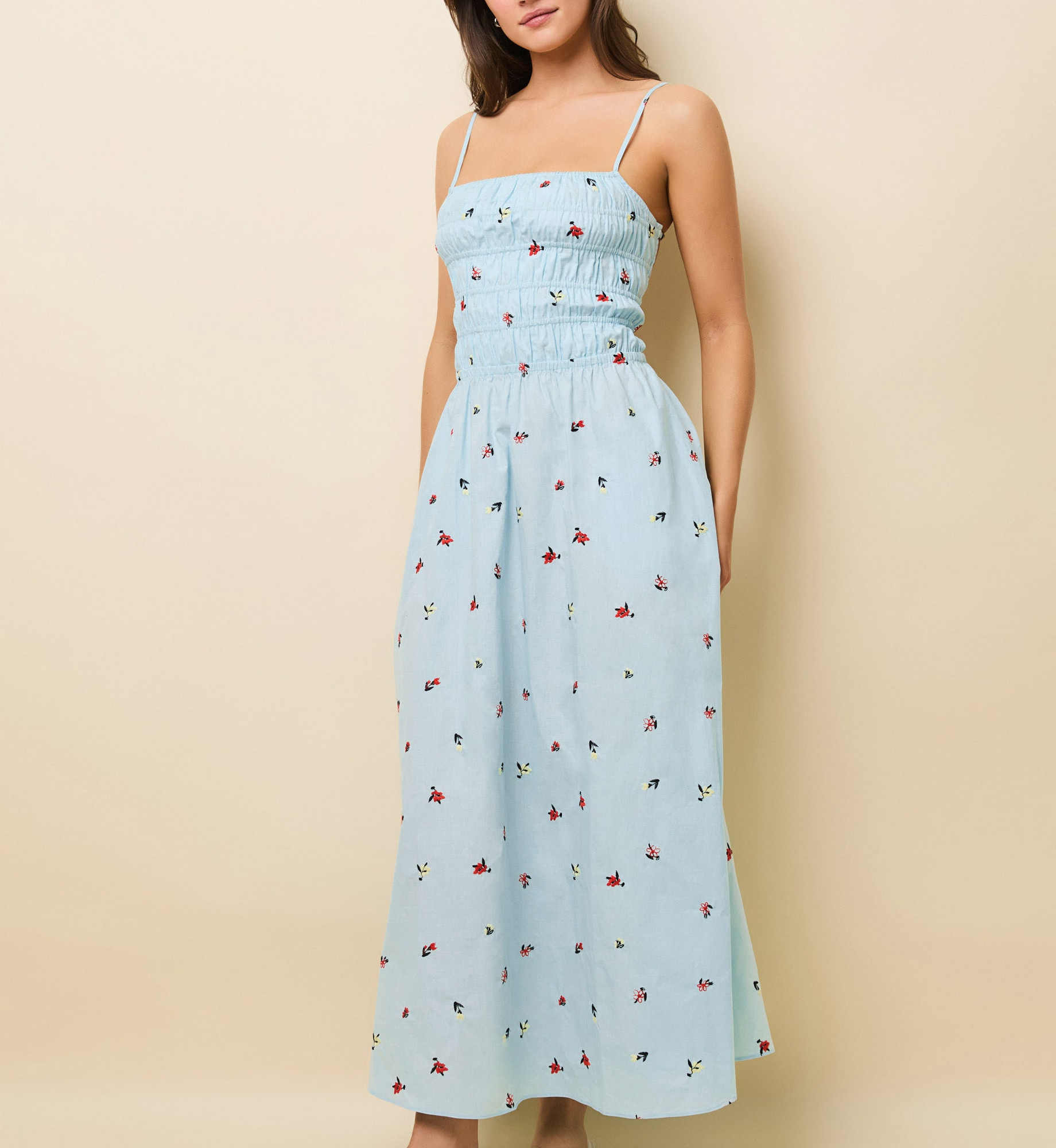 Womens | Delta Midi Dress Poplin Embroidered | Sky Ditsy Floral