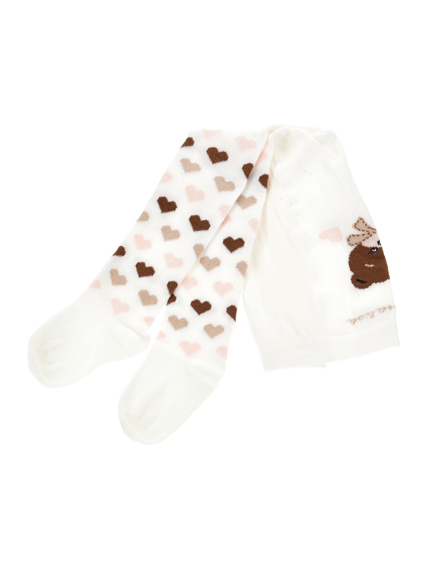 Girls | Warm Cotton Tights With Hearts | Cream