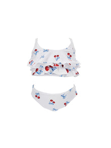 Girls | Two-Piece Swimsuit With Teddy Bear | White/Red