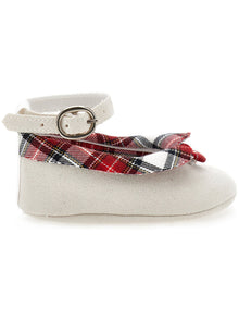 Girls | Ballet Flats With Tartan Collar | Cream
