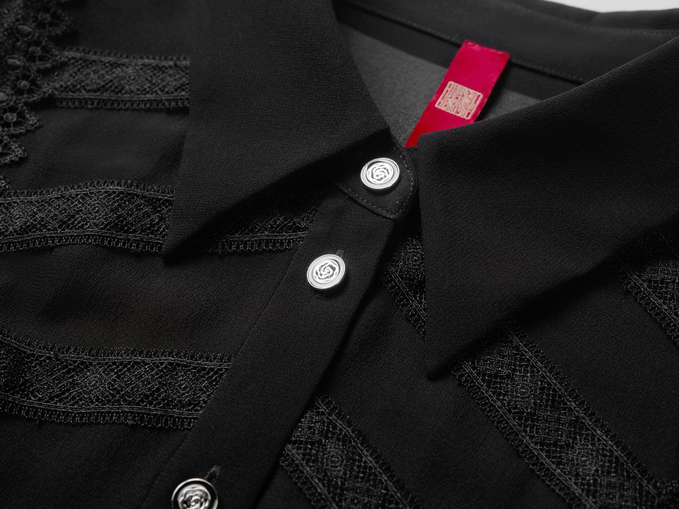 Semi-Sheer Button-Down Blouse | Black