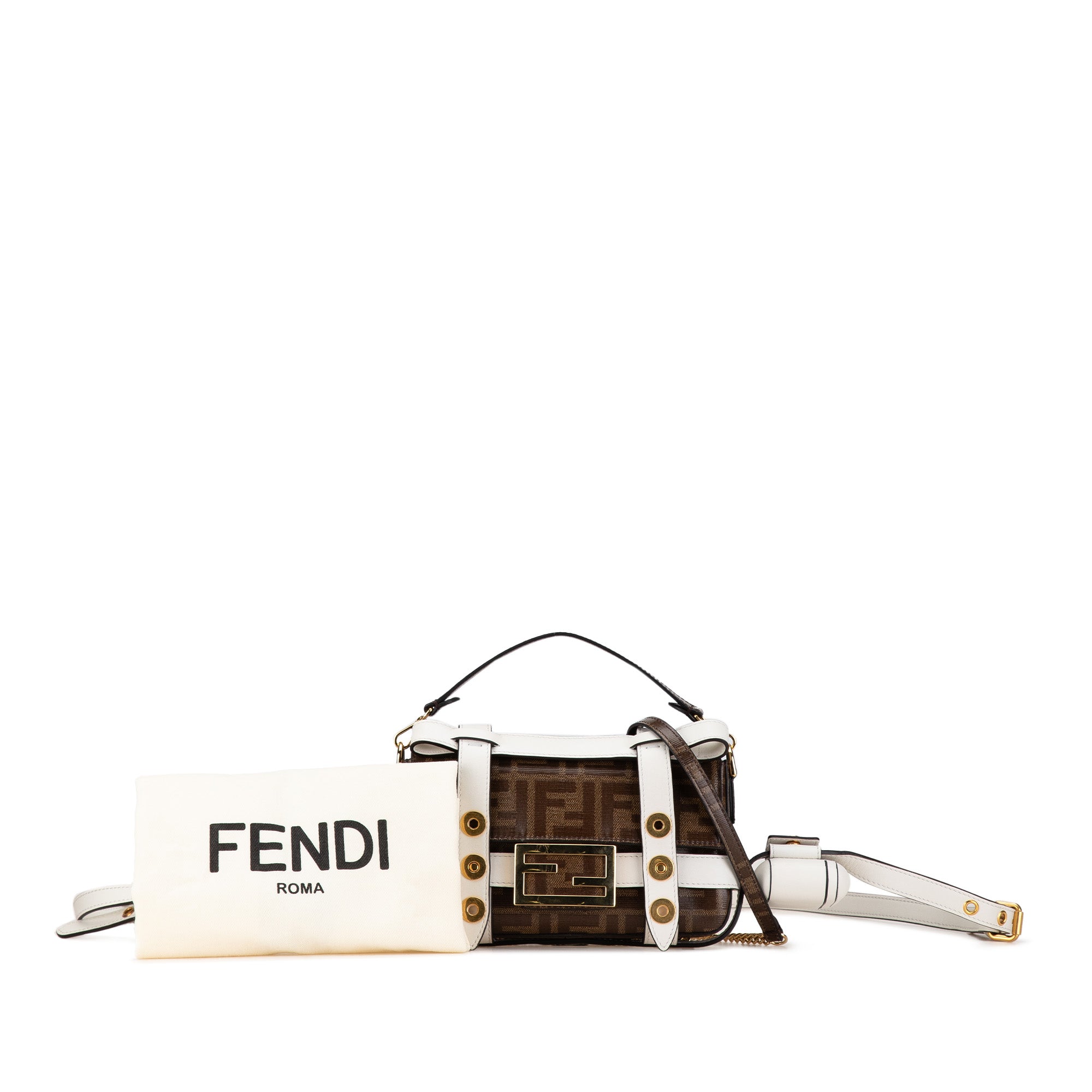 Fendi | Pre-Owned Mini Zucca Glazed Fabric Cage Baguette Satchel | BrownWhite