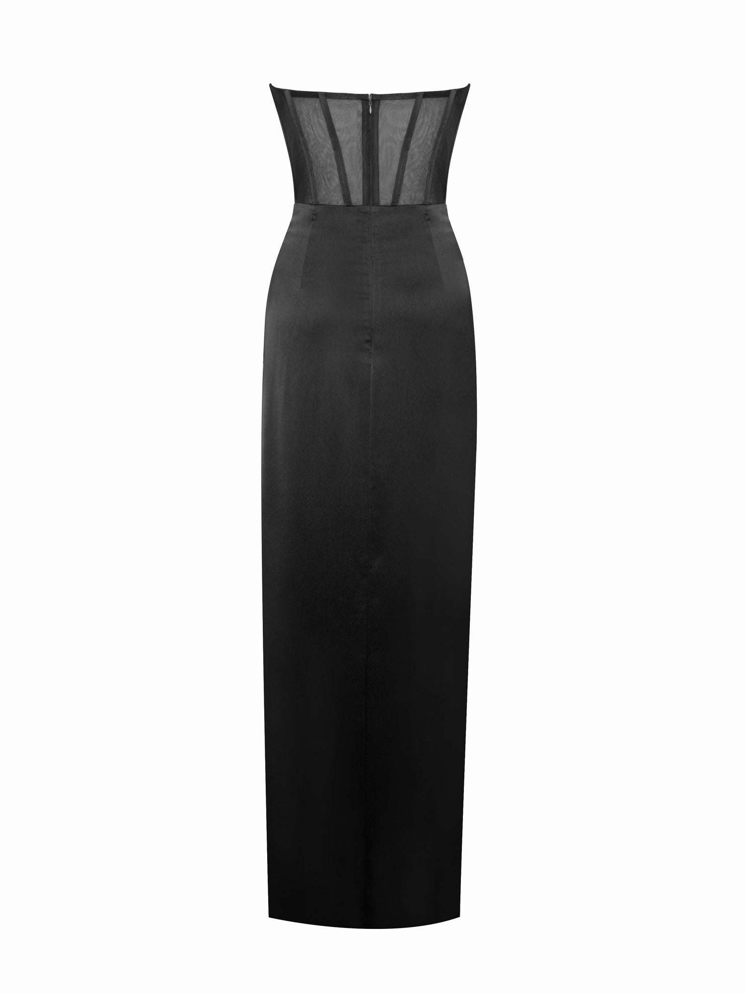 Talia Satin Lace Corset Maxi Dress | Black