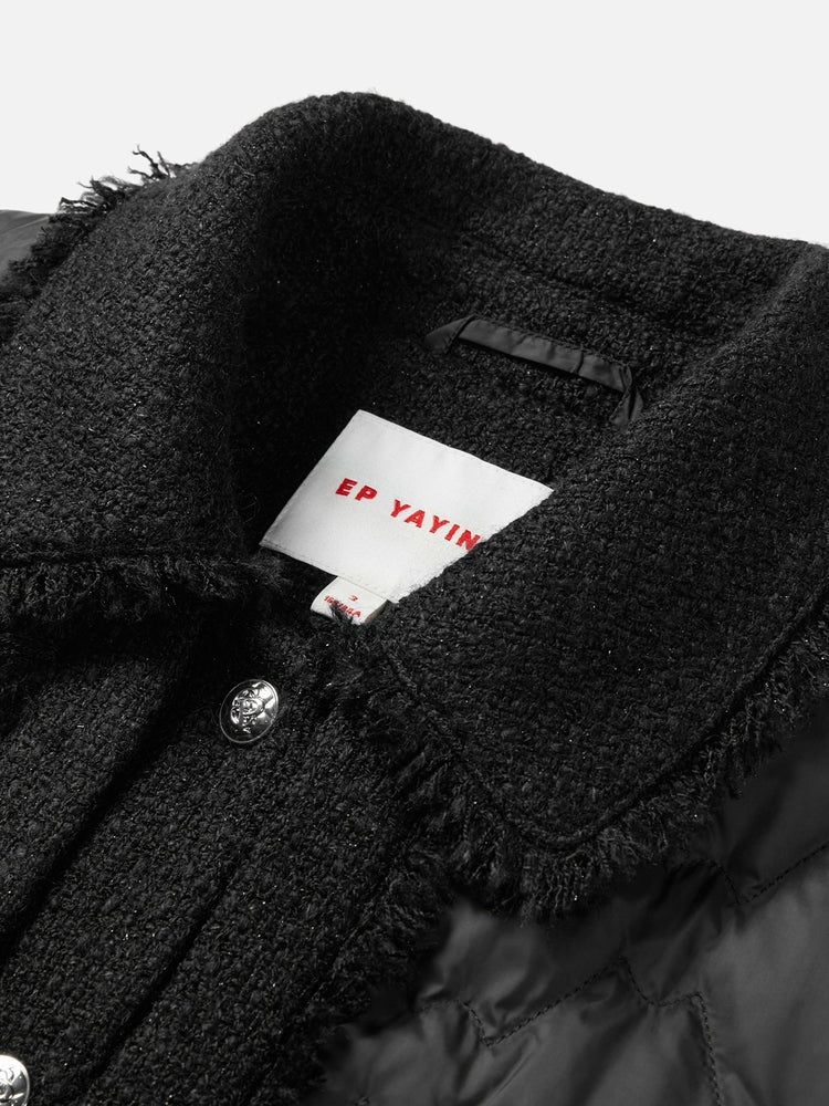 Wool Boucle Patchwork Down Jacket | Black