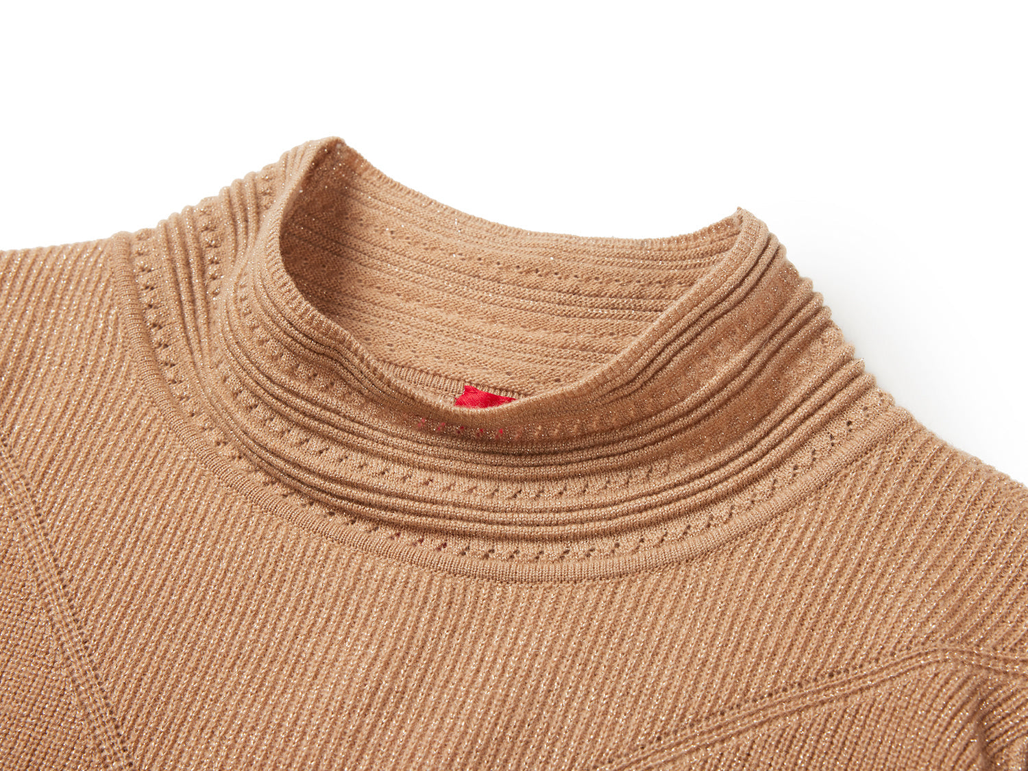 Cashmere Chimney Collar Pleated Knit Top | Camel