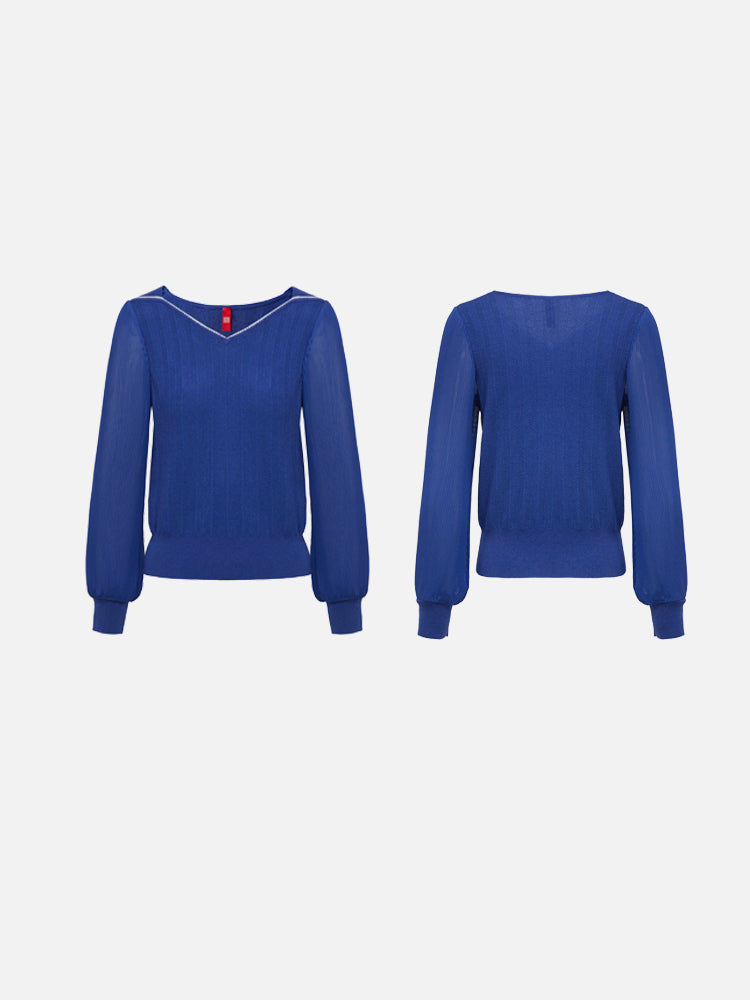 Puff Sleeves Knitted Shirt | Purple
