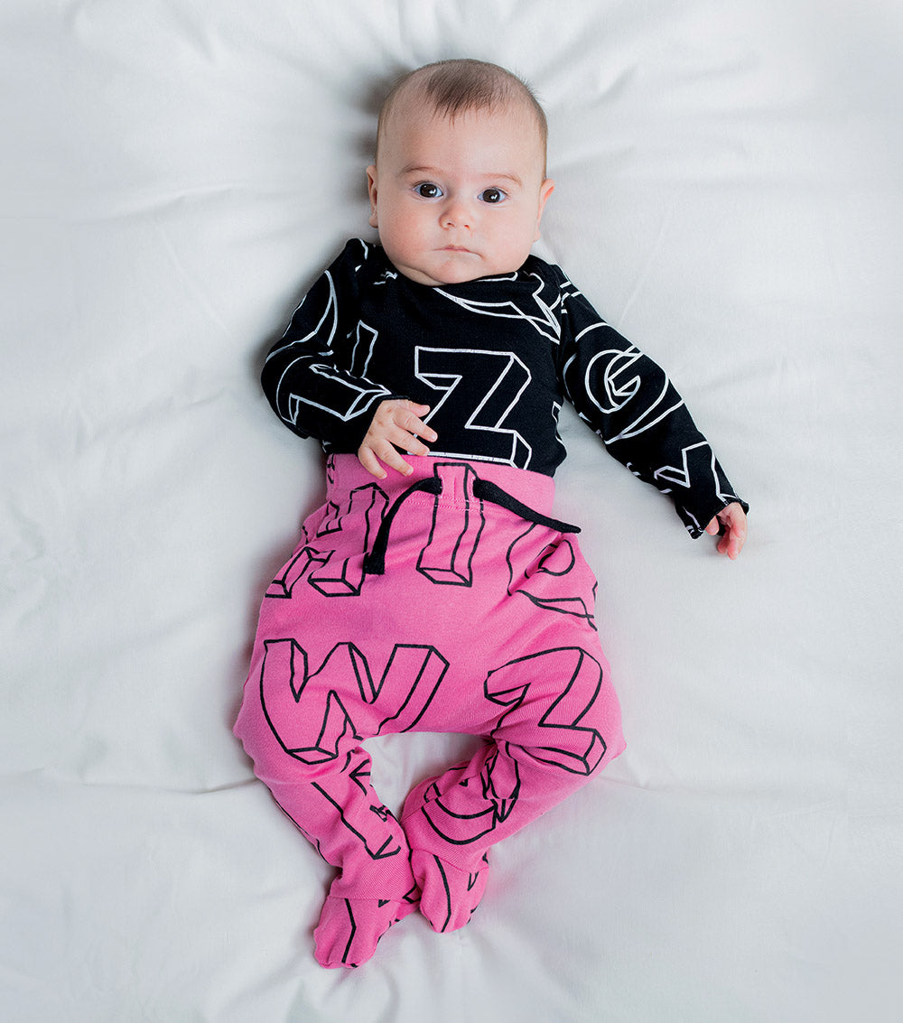 Newborn | A-Z Footed Baggy Pants | Hot Pink